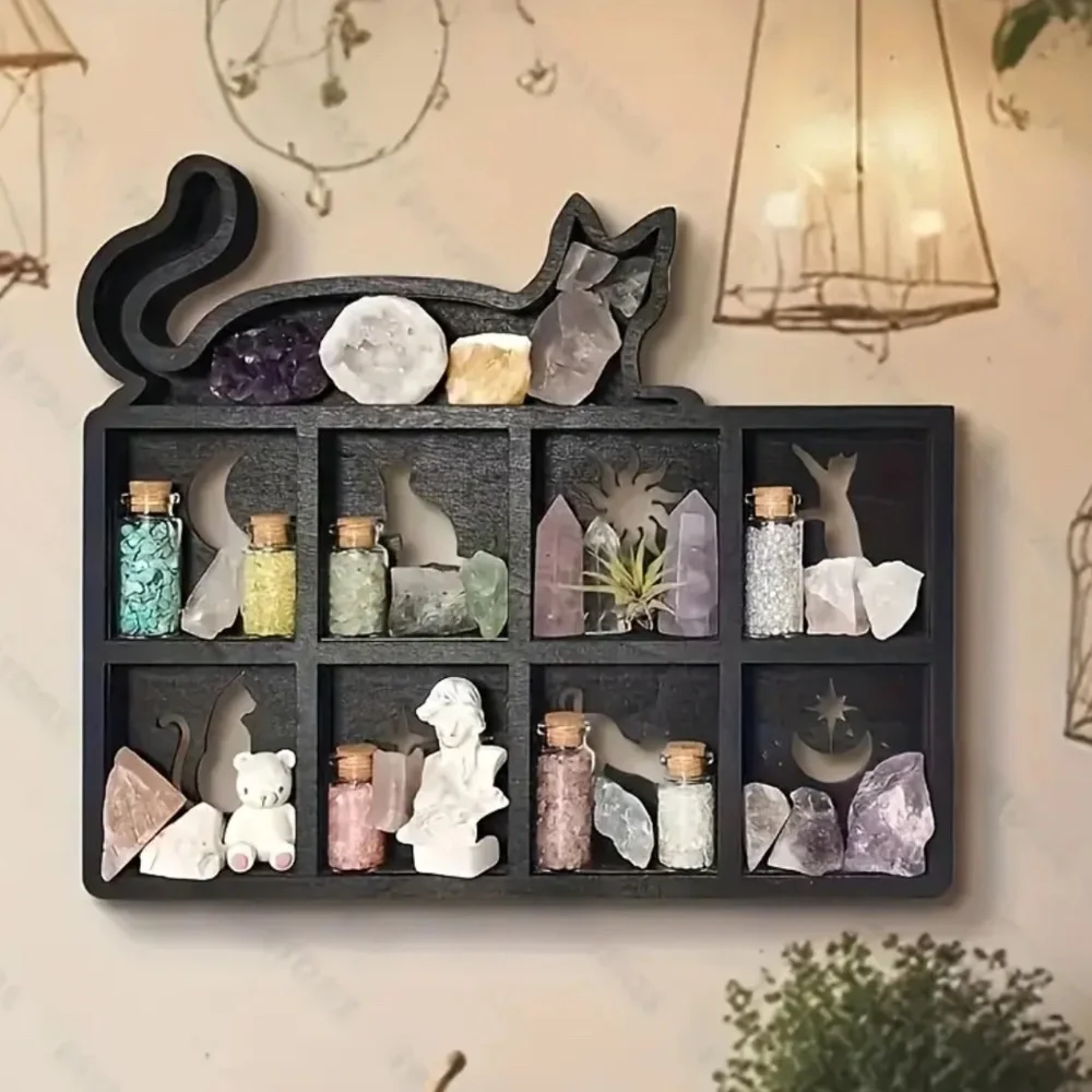🎉HOST PICK🎉NEW! Black Crystal and Gemstone Display Shelf Organizer with a Cat!